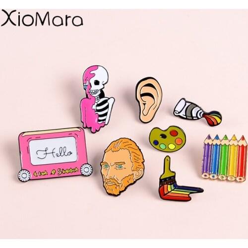 Drawing & Painting Enamel Pins Artist Rainbow Pencil Pigment Palette Van Gogh Ear Brooches backpack bags Badges Lapel pins Gifts