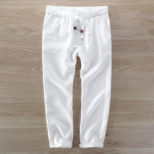 Italy style Suehaiwes brand pure linen pants men solid casual men trousers flax loose elastic 40 size men pants pantalon homme