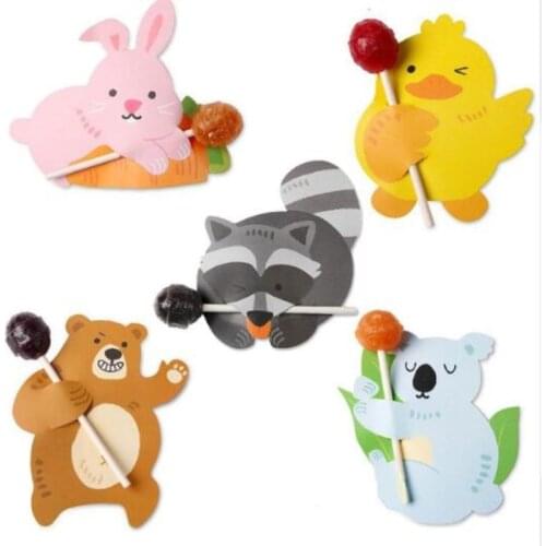 50Pcs Cute Rabbit Duck Bear Candy Paper Lollipop Decoration Card Wedding Supplies Kids Birthday Party DIY Candy Gift Accessories