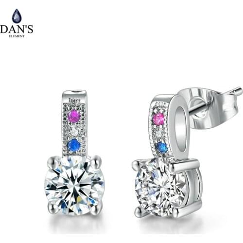 DANS ELEMENT Stud Earring For Women Elegant Style Blue Pink Four Claws Cubic Zirconia Party Gift Fashion Jewelry DEE002