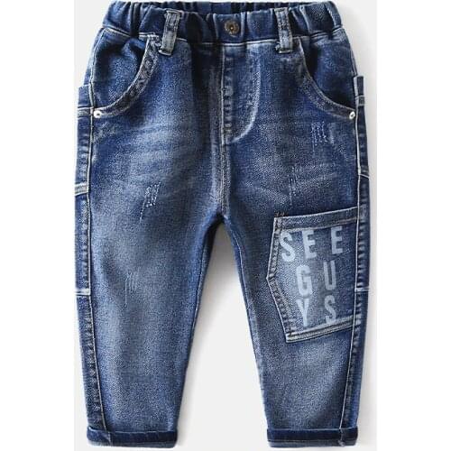 Korean Style Baby Boys Jeans 2021 Autumn New Childrens Casual Loose Letter Print Denim Pants Kids Trousers Boys Fashion Pants