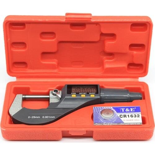 High precision 0.001 mm battery CR1632 electronic outer diameter micrometer 0-25 mm with LCD digital micrometer digital caliper