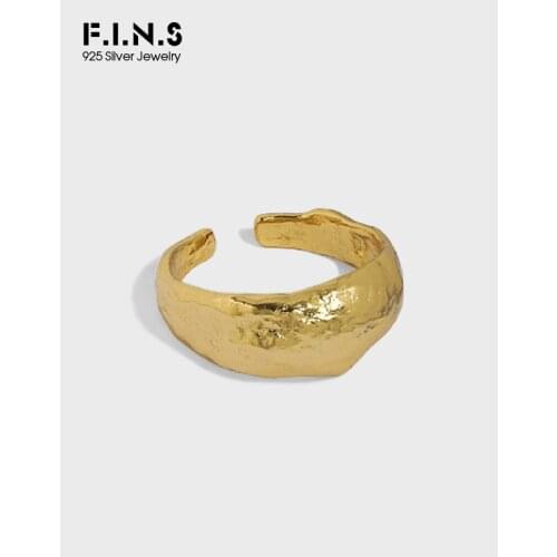 F.I.N.S Minimalist Texture 100% S925 Sterling Silver Open Ring Irregular Surface Simple Open Finger Rings for Women Fine Jewelry