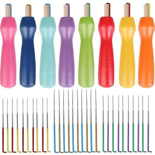 LMDZ 8 Pcs Felting Needles Tools Colorful Wooden Handle Holder Needles Supplies with Felting Needles Color Coded Wool Felt