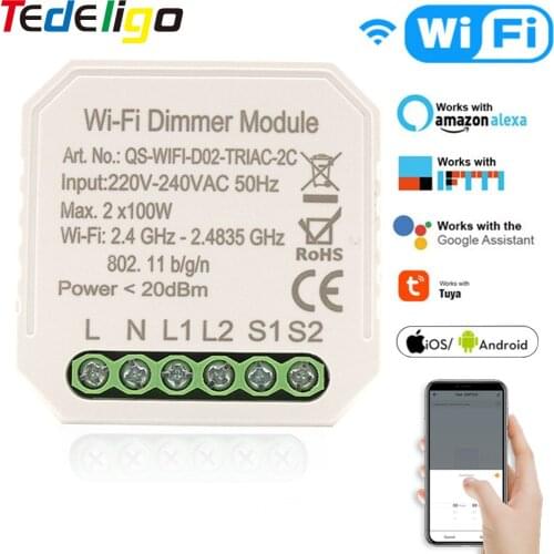 Smart Wifi Lamp Dimmer Switch 2-Gang Breaker Module Tuya APP/Smart Life,Works with Alexa/GoogleHome, Adjustable light brightness