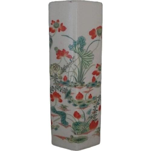 Chinese old porcelain Pastel Lotus Picture vase Pen container