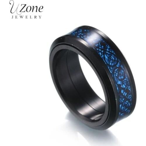 Punk Brand Finger Ring Of Power Blue Black Dragon Stainless Steel Midi RingStainless Steel Rotated For Men Jewelry Accessory