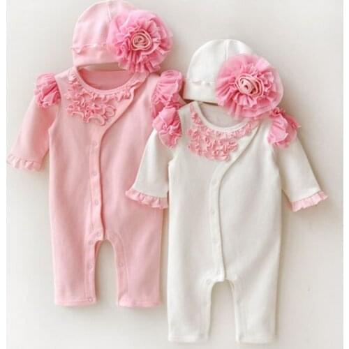 Newborn girls jumpsuit babys climbing suit cotton hat