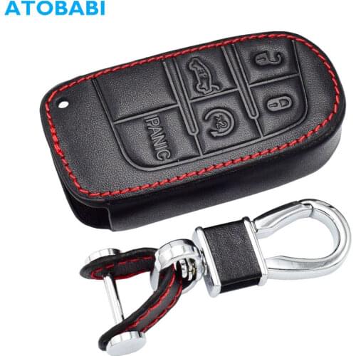 Leather Car Key Case For Dodge Charger Dart Challenger Durango Jeep Grand Cherokee Chrysler 300 Fiat Remote Cover Auto Accessory