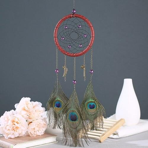 Creative Dream Catcher Indian Handmade Pendant Nordic Home Kids Room Decoration Peacock Feather Wind Chime Hanging Dream Catcher