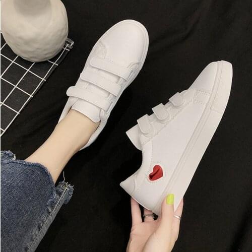 Womans Vulcanized Shoes PU Hook & Loop Solid Shallow Casual Female Sneakers Fashion Concise Comfortable Flat Ladies Footwear