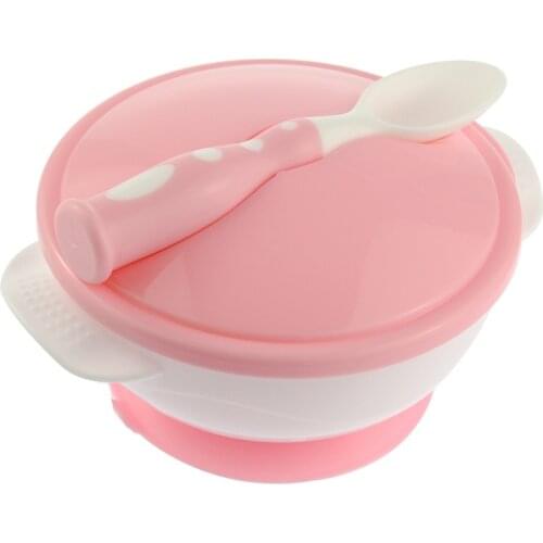 ECO Friendly Cute Baby Kids Children Toddler Tableware Suction Cup Bowl with Lid Spoon Set Food Feeding