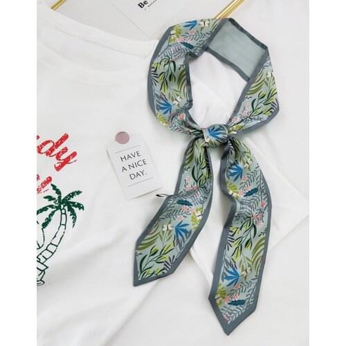 MoriBty Skinny Women Silk Scarf Wraps Long Cartoon Hair Ribbon Headbands Spring Neck Ties Neckerchief Luxury Print Bufanda Mujer