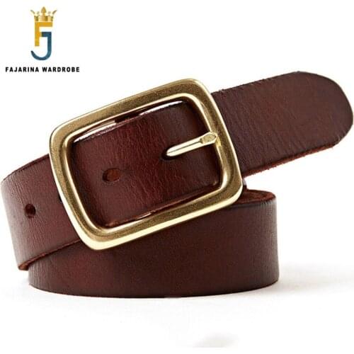 FAJARINA Quality Retro Style Mens Luxury Leisure Pure Cow Skin Leather Men Brass Clasp Buckle Belts for Men 38mm Wide N17FJ290