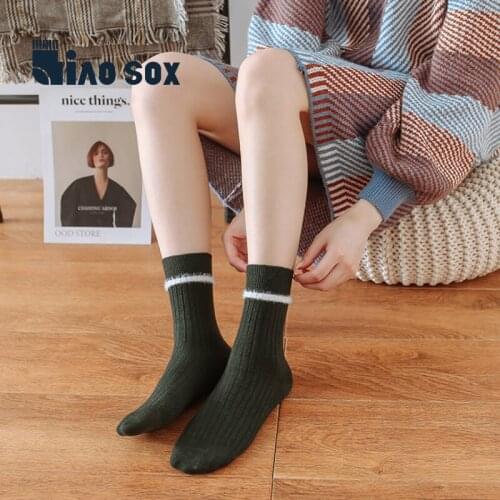 New Women Crew Socks 2020 Autumn and Winter Solid Color Lady Tube Socks Terry Mink Cotton Socks