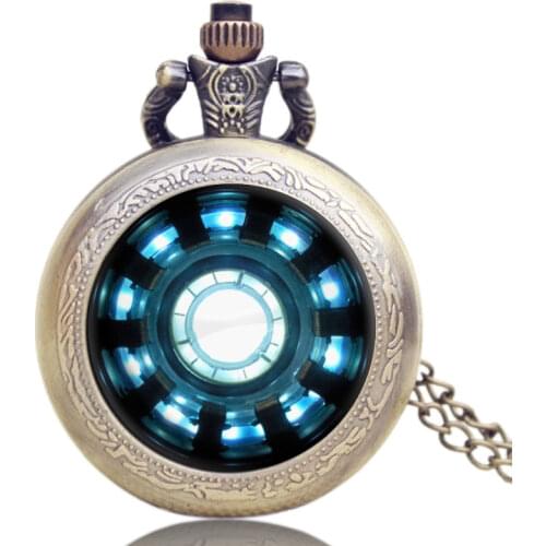 New Arrive Tony Stark Iron Arc Reactor Jarvis Relogio De Bolso Beautiful Pendant Pocket Watch Necklace Clock