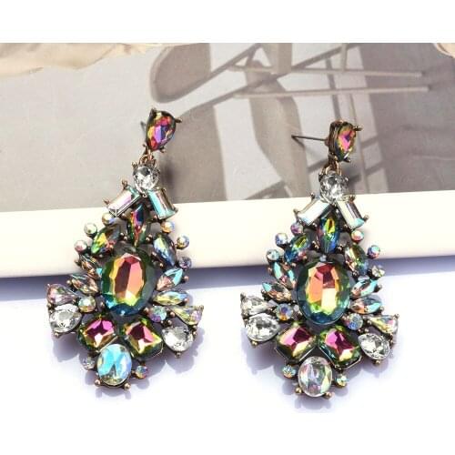 New Multicolor Series Geometric Rhinestone Big Water Drop Pendant Fashion Earrings For Women Girls Elegant Pendientes Gifts