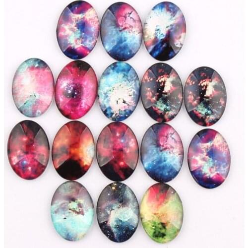 Handmade 4 Size Glass Galaxy Starry Sky Oval Flatback Cameo Cabochon Domed DIY Jewelry Charm Photo Pendant Setting