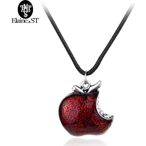 Wholesale 20pcs/lot Once Upon A Time Necklaces Snow White Regina Red Poison Apple Pendant Necklace Fashion Maxi Rope Chain Jewel