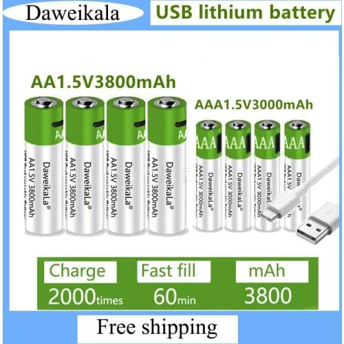 Rechargeable AA 1.5V 3800mah / 1.5V AAA 3000mAh lithium battery flashlight toy watch MP3 player lithium battery replacement