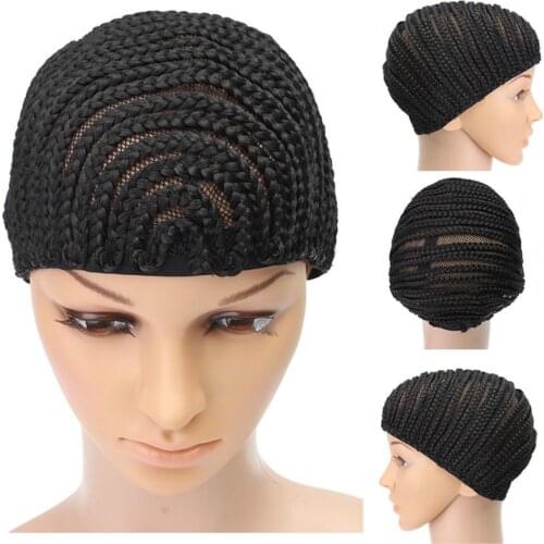 Stretchable Cornrow Braided Wig Cap For Crochet With Elastic Band And Combs Hair Net Black lueless Wig Caps Good Quality