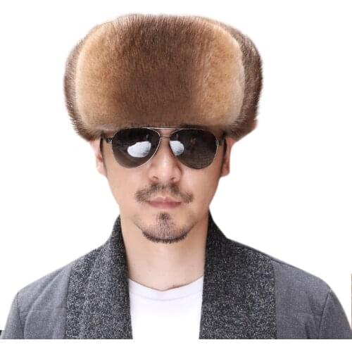 2019 new men mink fur hat New Fashion Mens Artificial Mink Fur Winter Warm Hat / Cap Flat frosted Hat