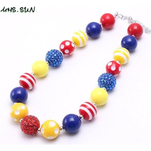 MHS.SUN Colorful Chunky Beads Necklace Girls Kids Chunky Acrylic Bead Necklace For Party Gift Jewelry Child Chunky Necklace