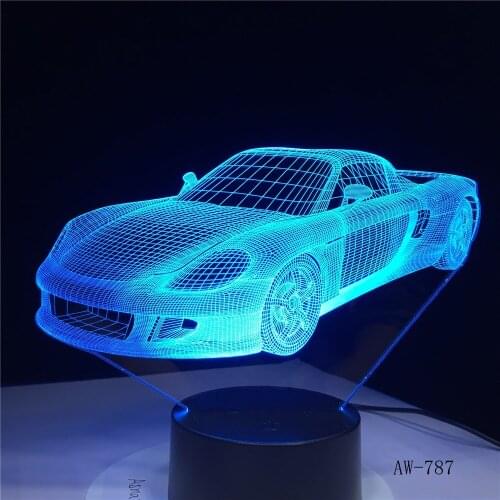 Sports Car 3D LED Night Lamp 7 Colors USB Hologram Decor Lamp Table Desk Lights Birthday Party Gift For Children Friends AW-787