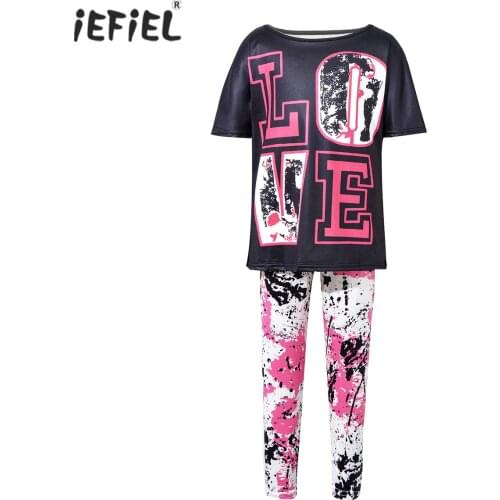 Summer Kids Girls Clothes Set Short Sleeves Tracksuit Outfits 2Pcs Printed T-shirt And Pants Leggings Sets Workout Sports Suit