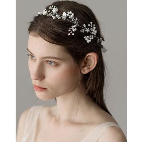 Rhinestone Leaf Wedding Headband Hair Vine Headpieces Silver Birdal Hair Accessories for Brides