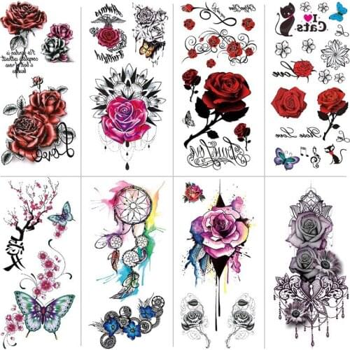 Flowers Arms Tattoo Colorful Rose Body Art Waterproof Temporary Tattoo Stickers Snakes Orchid Tatouage Big Flash Make Up Fashion