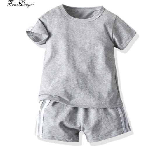 Tem Doger New Kids Boy Clothes Set Cotton Short Sleeve Tshirt Tops+Shorts Striped 2Pcs Suit Children Girls Clothing Sets