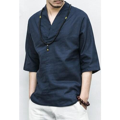 Traditional chinese clothing for men male Chinese mandarin collar shirt blouse wushu kung fu outfit tops linen shirt