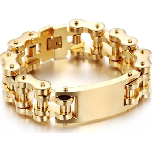 195g Heavyweight Huge 22mm 9 inch Fashion Gold Motorcycle Chain Stainless Steel Biker Smooth ID Bracelet Mens jewelry