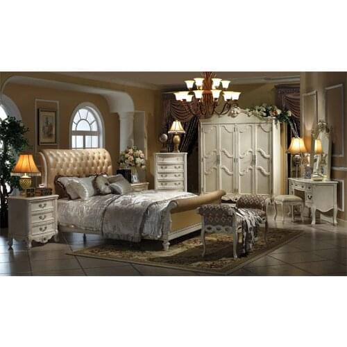 High quality Elegant white leather bed for bedroom furniture GH07