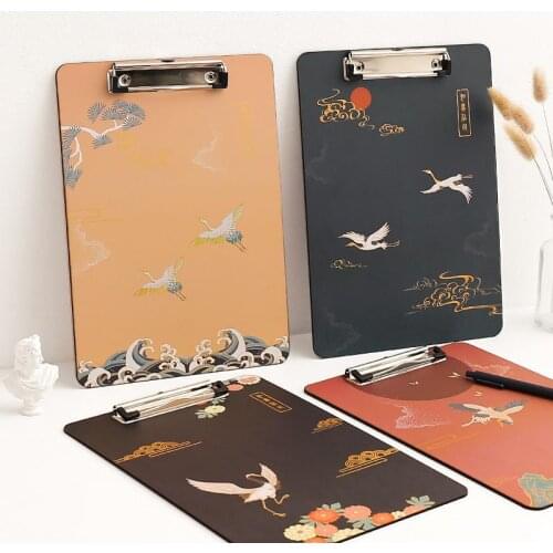 Chinese style crane retro A4 clip pp student writing board pad office supplies simple black and white folder board
