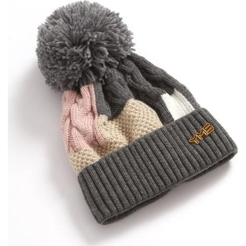 Girl Women Winter Wool Beanie Cap Pom Pom Parent-child Knitted Hat Core Yarn Warm Casual Skullies Beanies Bones