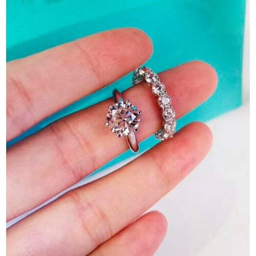 Handmade Promise Ring Set Real 925 Sterling Silver Diamond Engagement Wedding Band Rings for Women finger jewelry