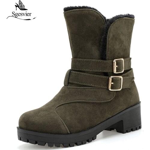 Sgesvier Women Warm Snow Ankle Boots Buckle Match Solid Martin Boots Shoes High Quality Girls Hot Sale Winter Warm Boots B862