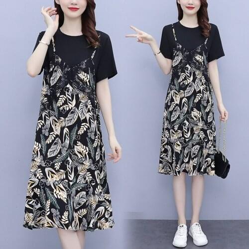 Womens Floral Patchwork Casual Dress Plus Size L-5XL Fat XXL XXXL 3XL XXXXL 4XL XXXXXL 100KG Woman Wear Blouses Summer Dresses