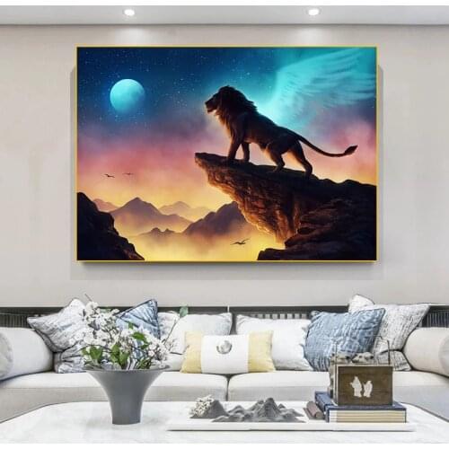 Animal Landscape Art Canvas Painting Creative Lion Posters and Prints Wall Pictures Modern Living Room Home Decoration Pictures