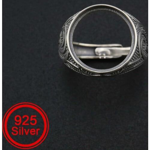 1Pcs 14MM Round Ring Settings Adjustable for Cabochon Stone Antiqued Style Solid 925 Sterling Silver DIY Bezel Tray 1213065