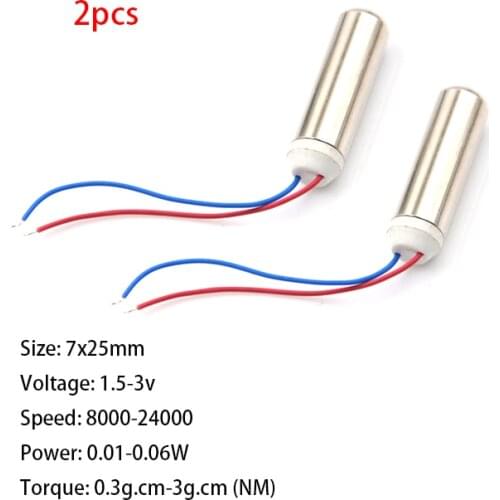 2pcs 7x25mm Mini DC Vibrator Motor Professional Massager Motor Micro Waterproof Vibration Motor Coreless Motor