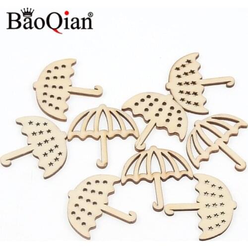 20pcs Natural Wooden Scrapbook 35mm Umbrella Pattern Handmade Painted Stickers Diy Home Decoration Crafts Accessories