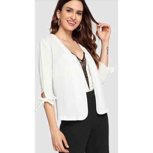 2019 summer Casual Women White Blazer Jacket Three Quarter Sleeve Coat Feminino Fashion Outerwear Blaser Femme Jacket