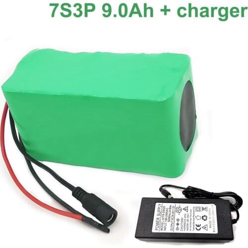 24V 9Ah 25.9V 18650 Li-ion Battery Pack E-Bike electric bicycle 7S3P With charger