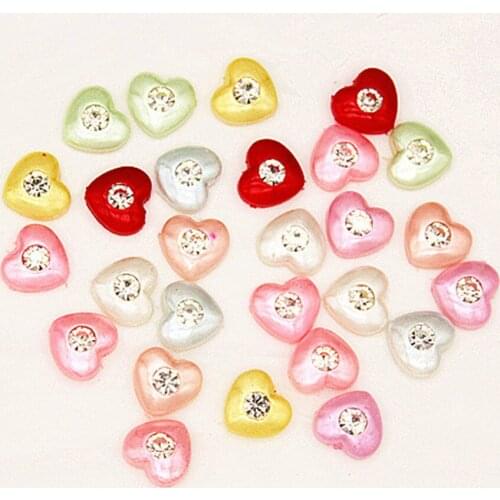 25pcs13mmABS imitation pearl half-faced peach heart with diamonds handmade DIY love accessories