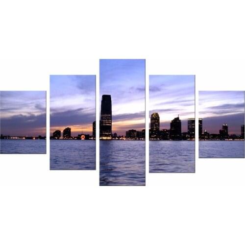 5 Pieces Free Shipping Artistic Print Painting on Canvas wall art Decoration HD Printed Home Decor Night View Framed