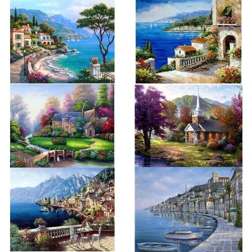 TOUOILP 5d diy Volledige Vierkante boor Diamant Schilderen Cross Stitch stad en Bos Meer Scenic Rhinestone Diamond home ador