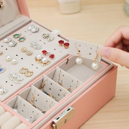 Lockable Jewelry Box, Jewelry Box, Princess European Style Korean Wooden Jewelry Box, Earrings, Earrings, Simple Double Storage